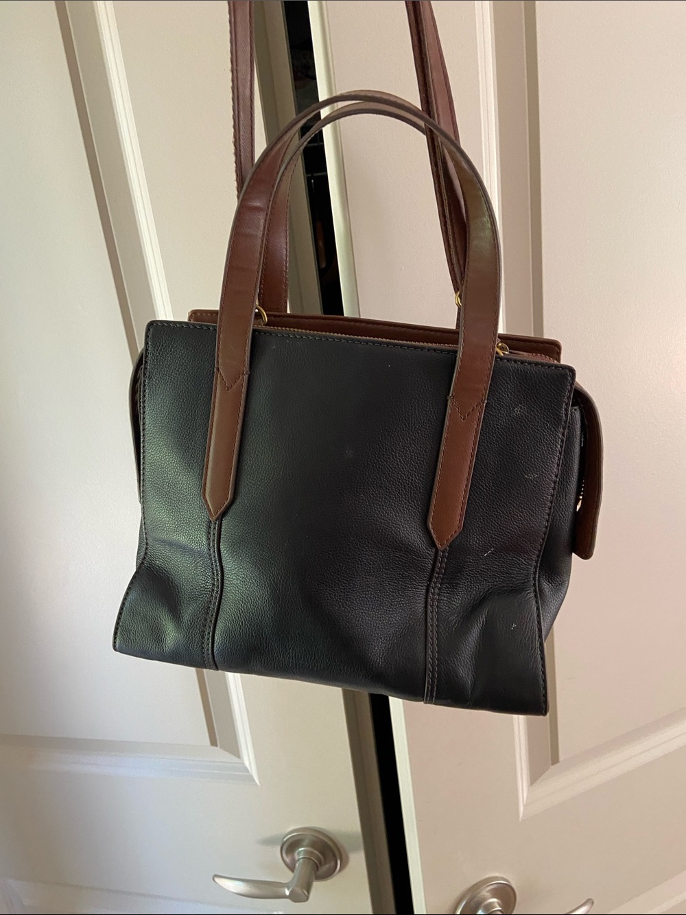 Fossil Black Leather Sara Satchel with Brown Handles - Picture 3 of 9